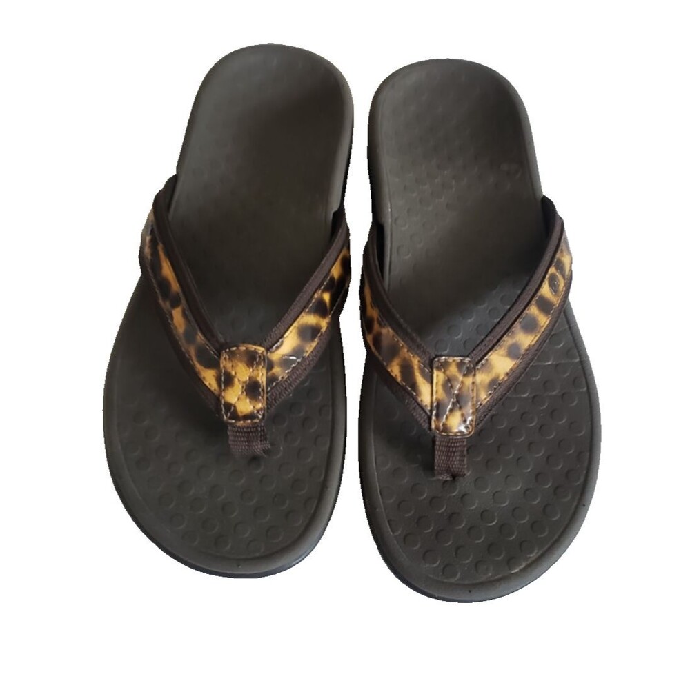Vionic Tide II Flip Flops Brown Leopard Print Thong Sandals Women’s Size 7